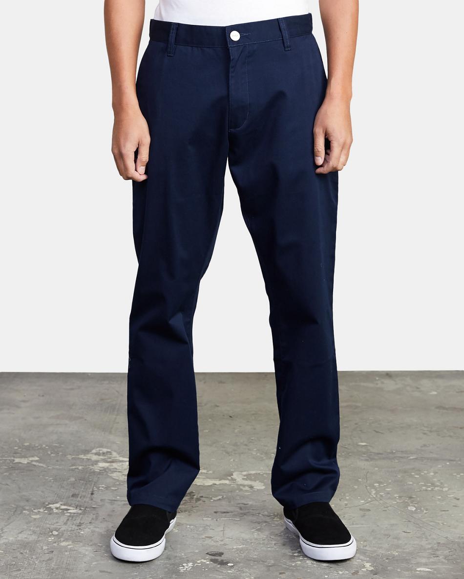 Pantalones Rvca The Week-end Stretch Hombre Azul Marino | CONEJ38665