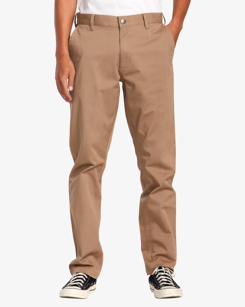 Pantalones Rvca Weekend Stretch Chino Hombre Kaki Oscuro | COZDE50110