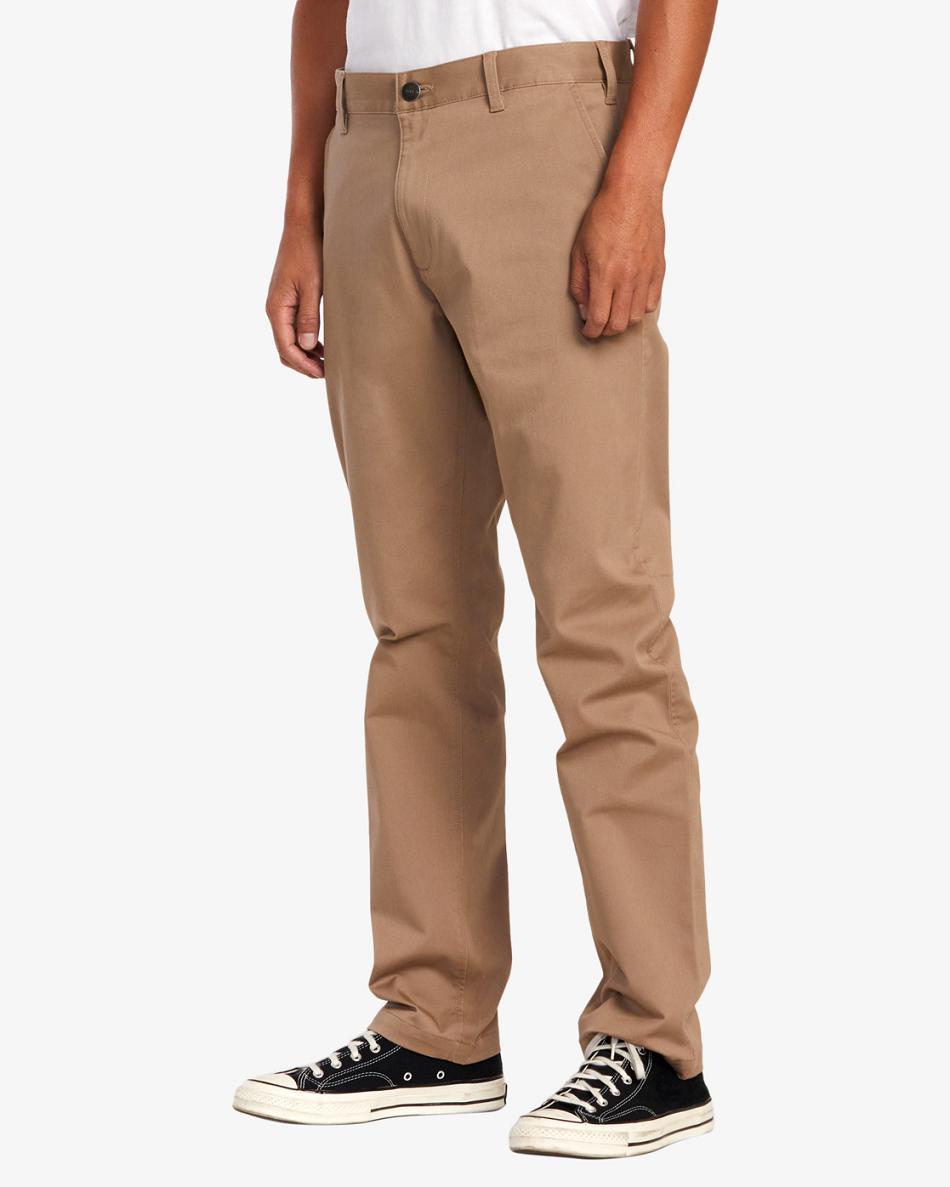 Pantalones Rvca Weekend Stretch Chino Hombre Kaki Oscuro | COZDE50110