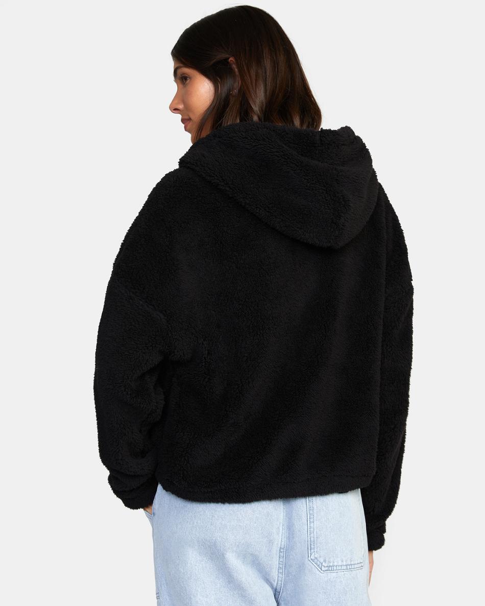 Ropa De Casa Rvca Fuzzy Zip-Up Fleece Hoodie Mujer Negras | COQCS46080