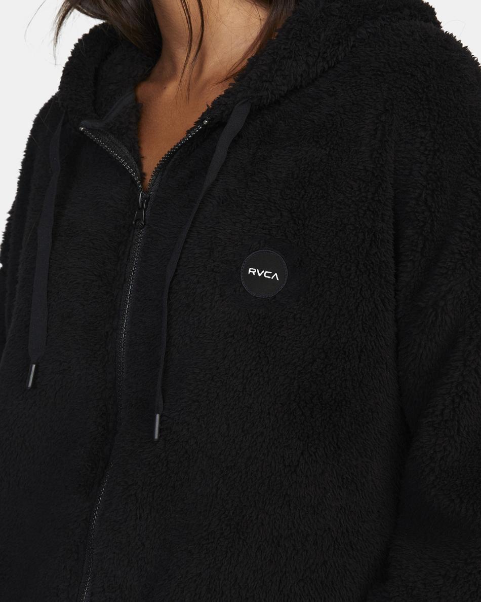 Ropa De Casa Rvca Fuzzy Zip-Up Fleece Hoodie Mujer Negras | COQCS46080