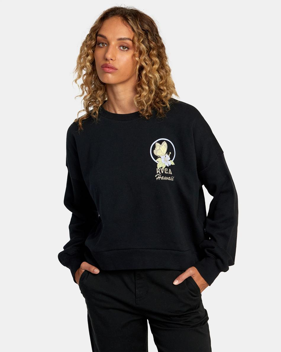 Ropa De Casa Rvca Hi Wish You Were Here Crewneck Sweatshirt Mujer Negras | XCOBH65111