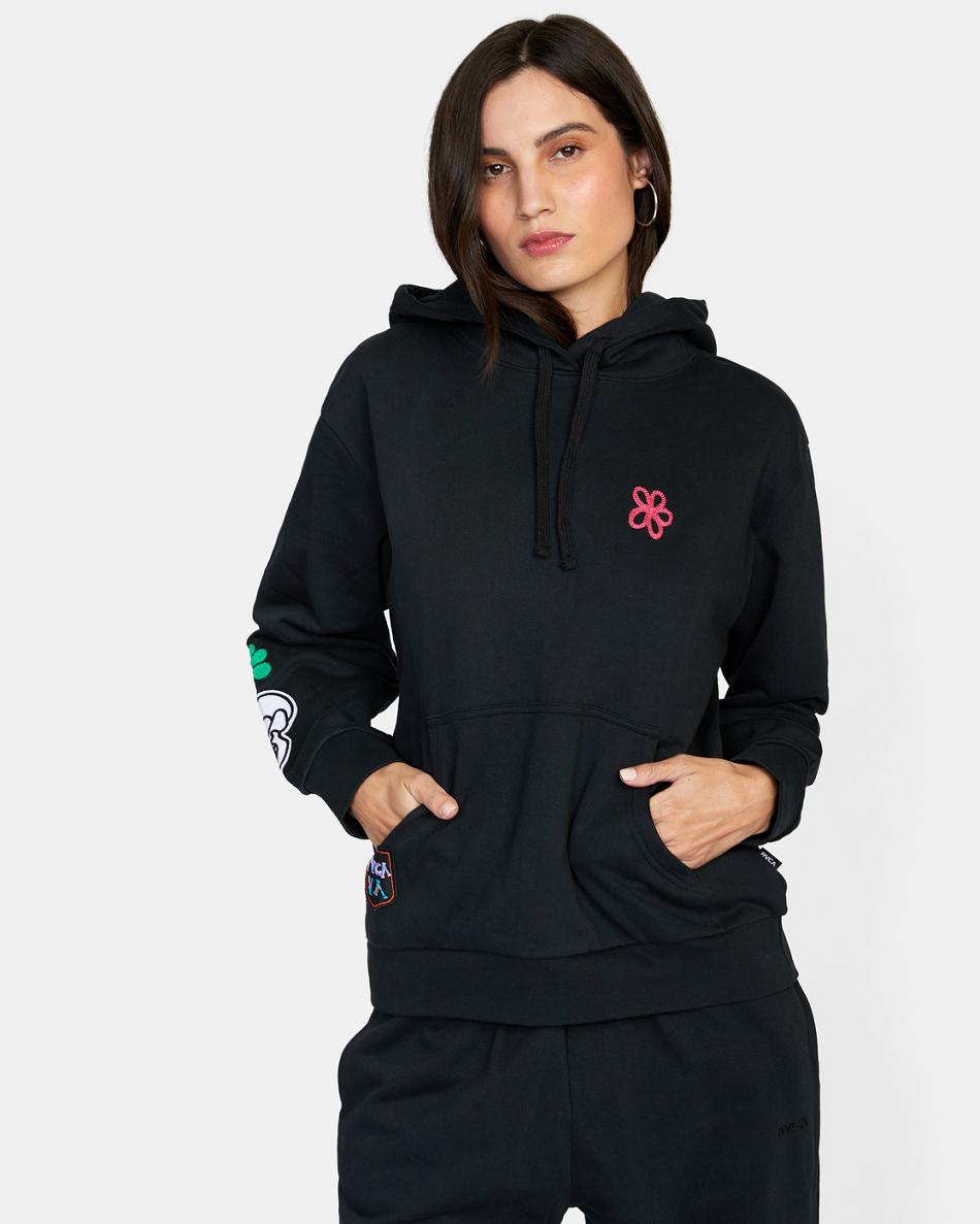 Ropa De Casa Rvca Oblow Patch Hoodie Mujer Negras | QCOUV28077