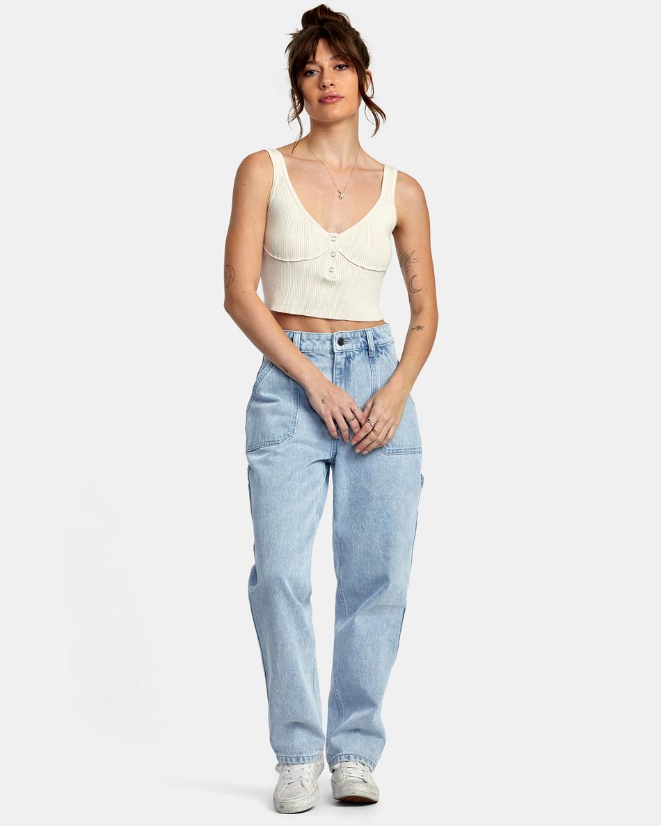 Ropa De Casa Rvca Swerve Henley Rib Knit Crop Top Mujer Cloud | COEAH30037