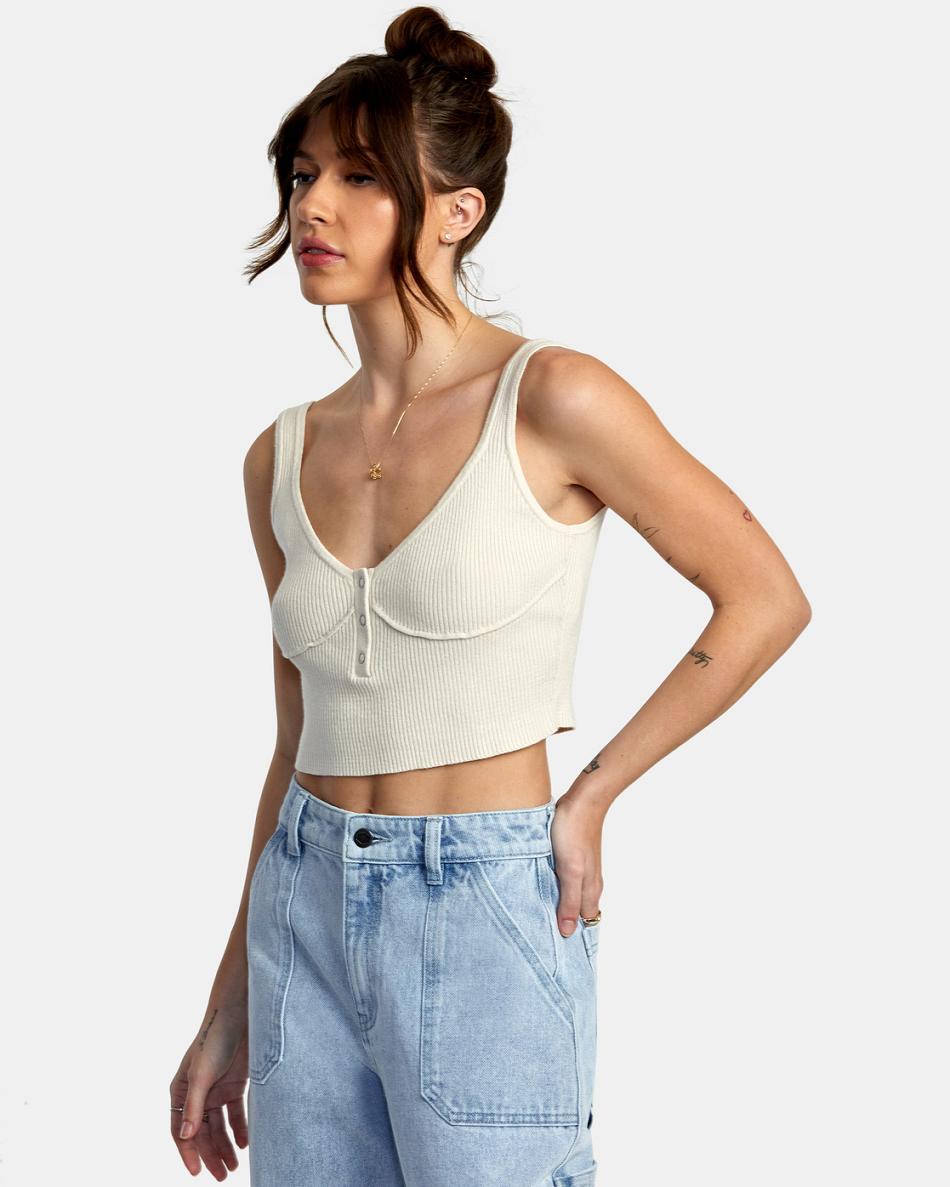 Ropa De Casa Rvca Swerve Henley Rib Knit Crop Top Mujer Cloud | COEAH30037