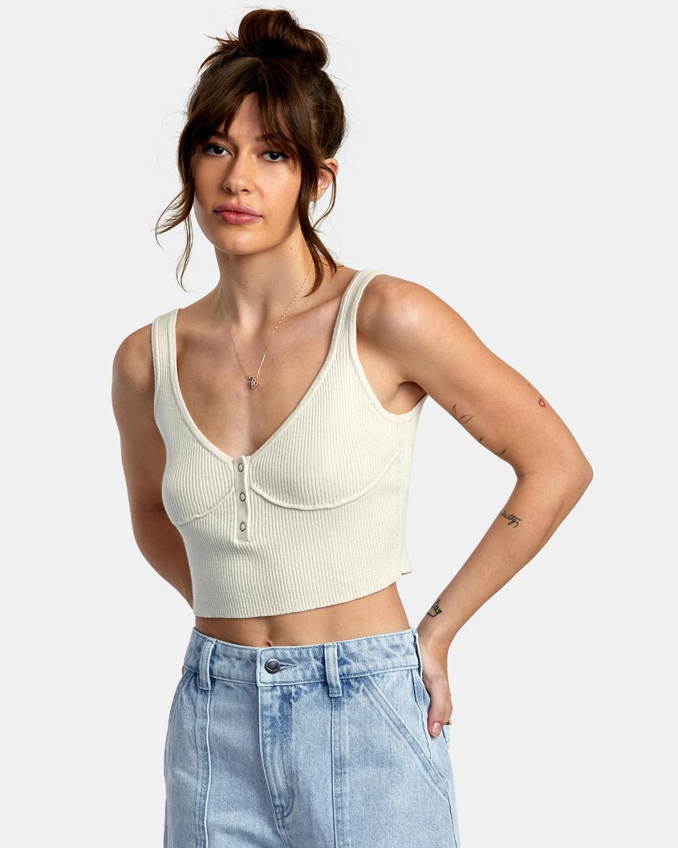 Ropa De Casa Rvca Swerve Henley Rib Knit Crop Top Mujer Cloud | COEAH30037