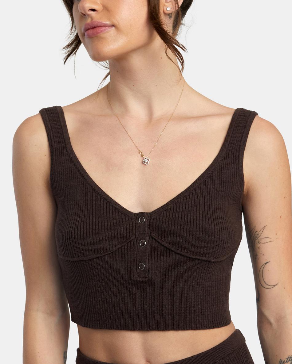 Ropa De Casa Rvca Swerve Henley Rib Knit Crop Top Mujer Java | COICD16795