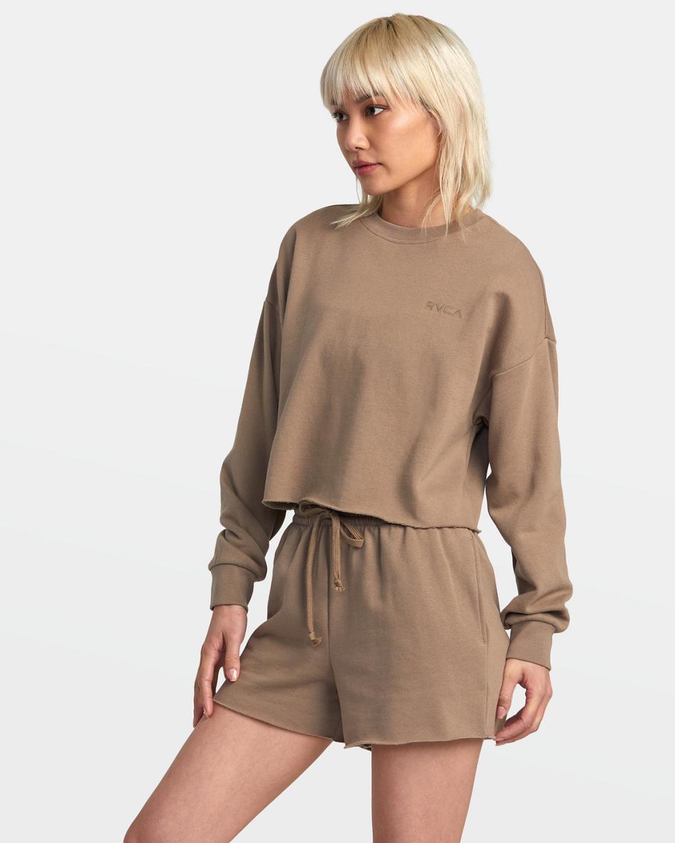 Ropa De Casa Rvca Test Drive Cropped Sweatshirt Mujer Kaki Oscuro | COJVR83721