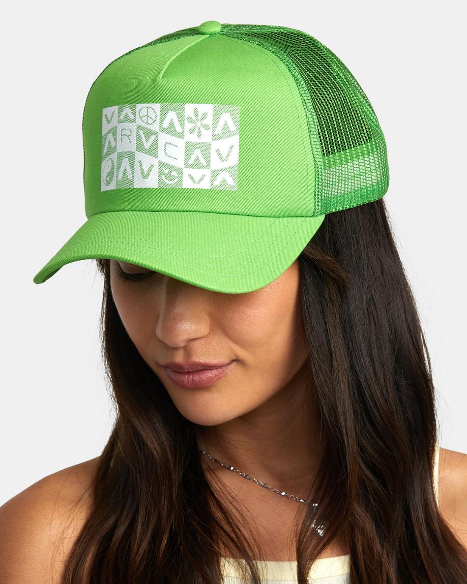 Sombreros Rvca Checker Trucker Mujer Verde | COQCS65653