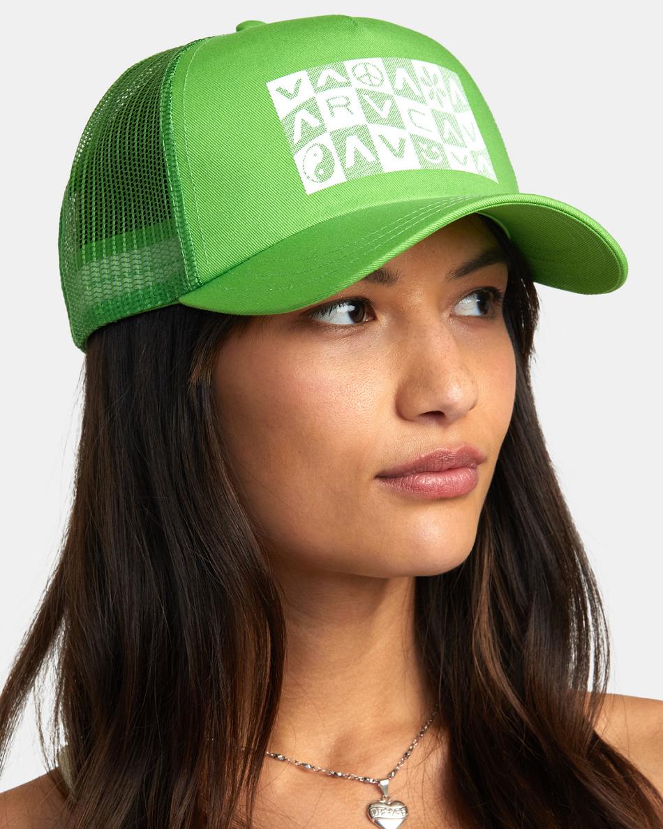 Sombreros Rvca Checker Trucker Mujer Verde | COQCS65653