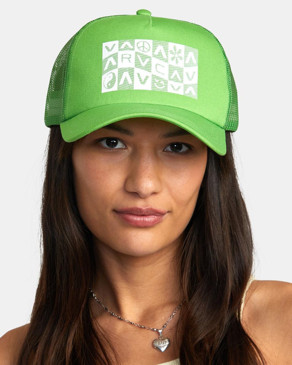 Sombreros Rvca Checker Trucker Mujer Verde | COQCS65653