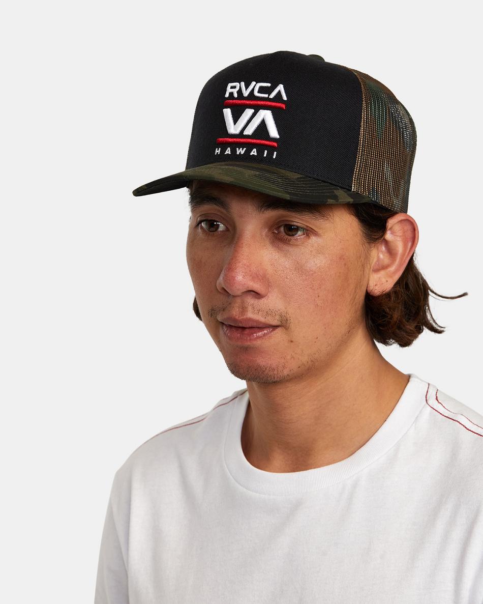 Sombreros Rvca Hawaii Stacked Trucker Hombre Negras | GCOEC58529