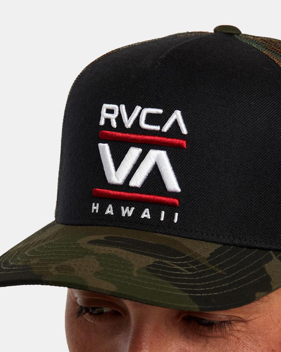 Sombreros Rvca Hawaii Stacked Trucker Hombre Negras | GCOEC58529