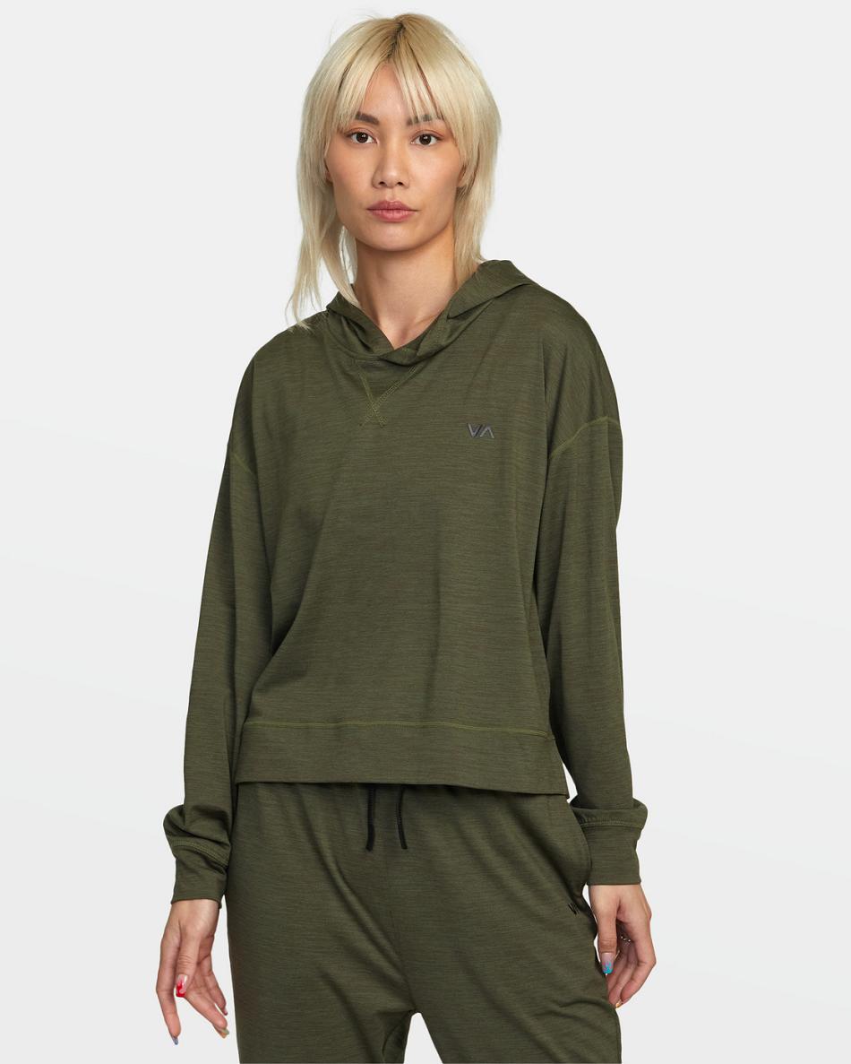 Sudadera Con Capucha Rvca C-Able Cropped Workout Mujer Verde Oliva | COJKU68355