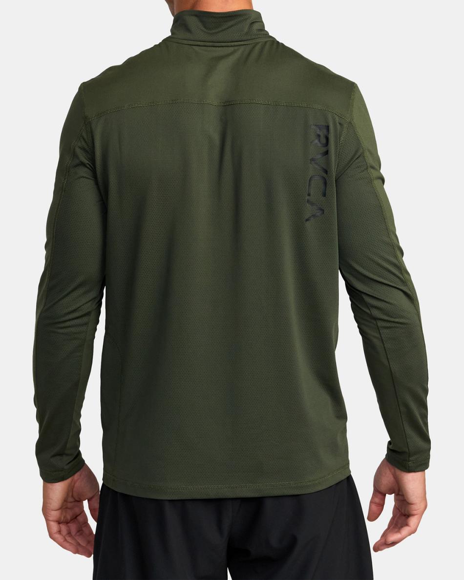 Sudadera Con Capucha Rvca Deporte Vent Half-Zip Pullover Hombre Verde Oliva Oscuro | COZPD51939