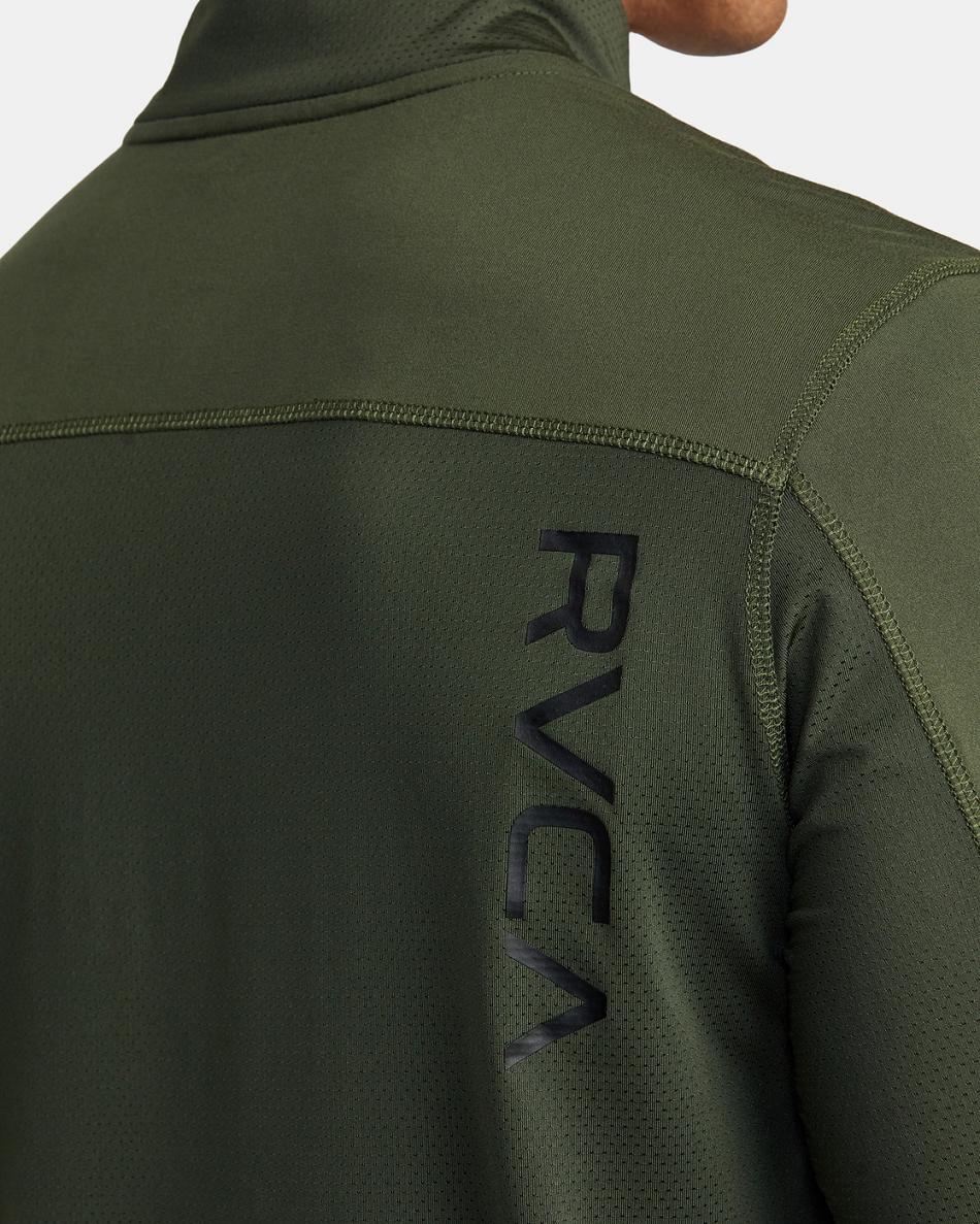 Sudadera Con Capucha Rvca Deporte Vent Half-Zip Pullover Hombre Verde Oliva Oscuro | COZPD51939