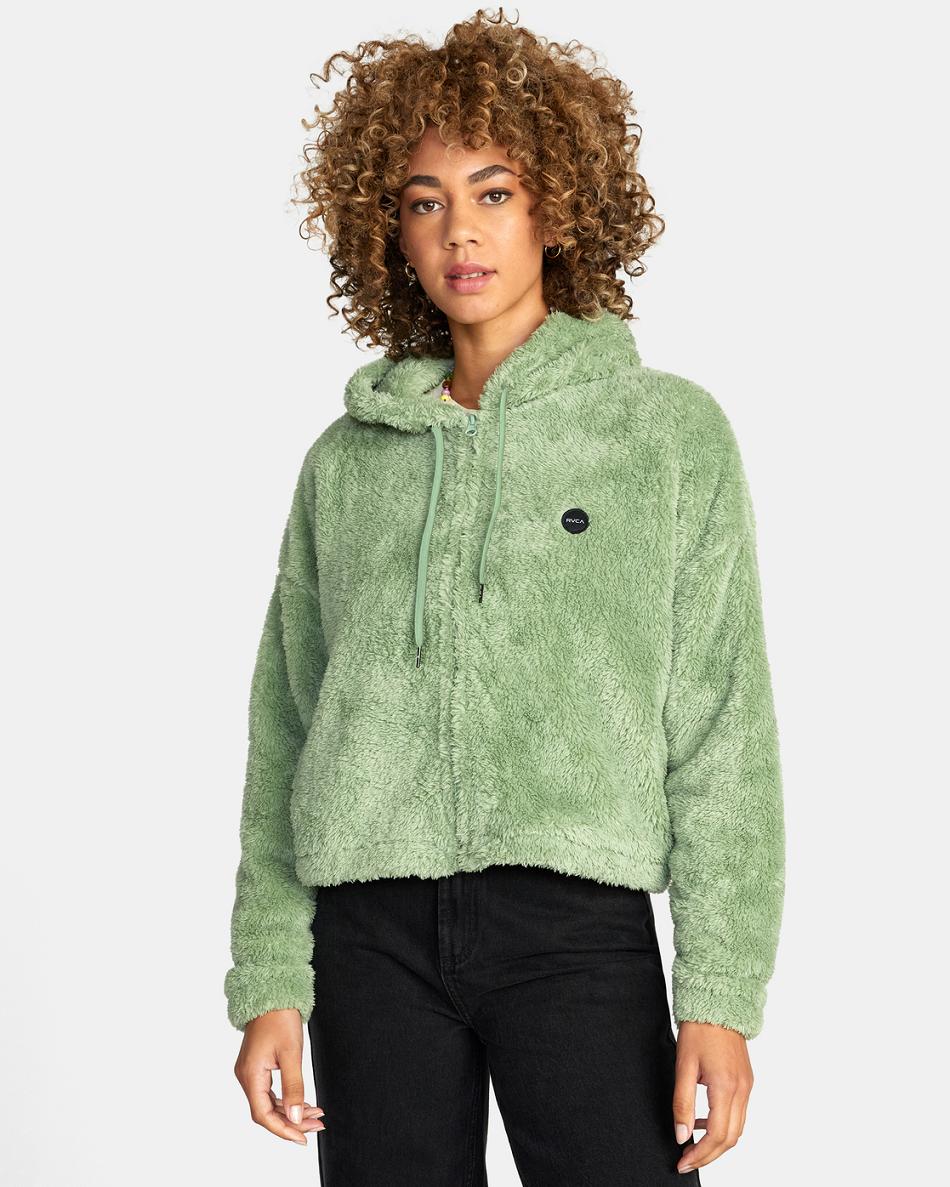 Sudadera Con Capucha Rvca Fuzzy Zip-Up Fleece Mujer Basil | LCOSX86761