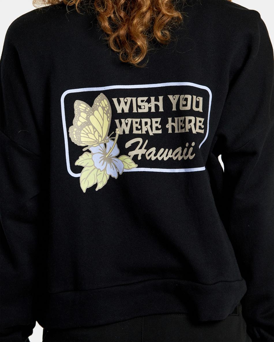 Sudadera Con Capucha Rvca Hi Wish You Were Here Crewneck Mujer Negras | MCOFT93886