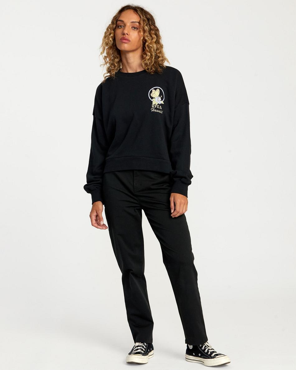 Sudadera Con Capucha Rvca Hi Wish You Were Here Crewneck Mujer Negras | MCOFT93886