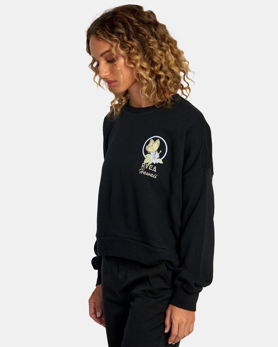 Sudadera Con Capucha Rvca Hi Wish You Were Here Crewneck Mujer Negras | MCOFT93886