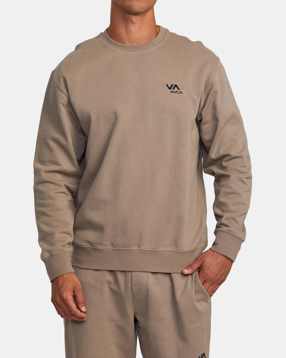 Sudadera Con Capucha Rvca VA Essential Crewneck Hombre Kaki Oscuro | COJZR81654