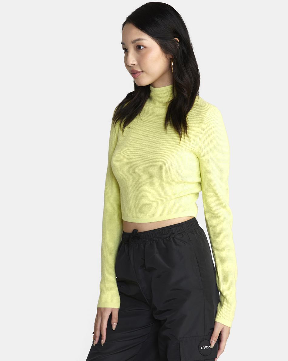 Suéteres Rvca Après Long Sleeve Crop Top Mujer Amarillo | DCOKV17504