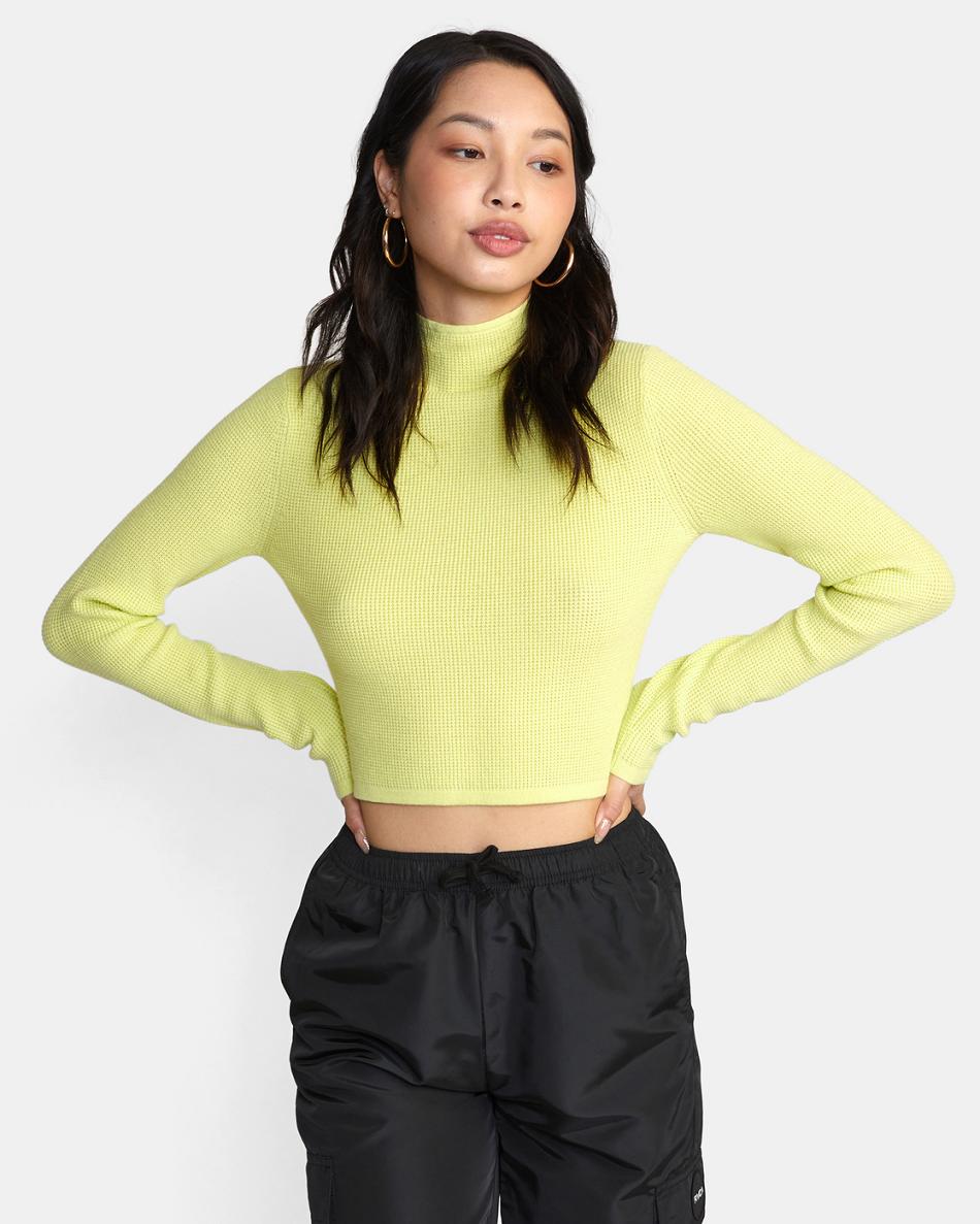 Suéteres Rvca Après Long Sleeve Crop Top Mujer Amarillo | DCOKV17504