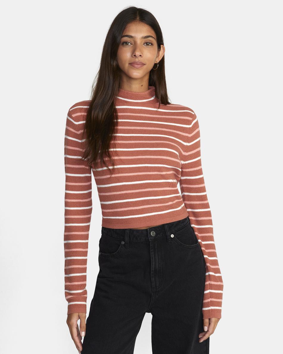 Suéteres Rvca Après Long Sleeve Crop Top Mujer Cinnamon | ECOVG54792