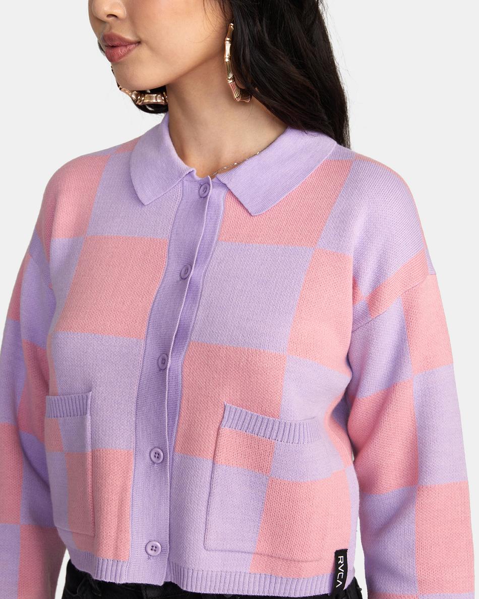 Suéteres Rvca Brady Cardigan Mujer Lavanda | CONEJ30098