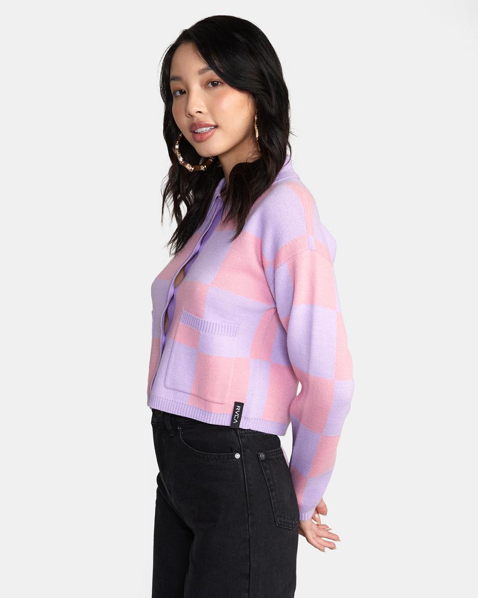 Suéteres Rvca Brady Cardigan Mujer Lavanda | CONEJ30098