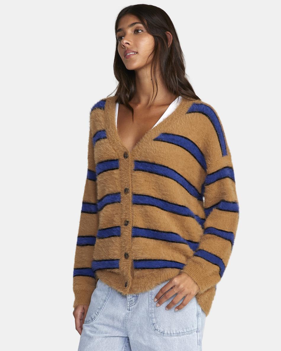 Suéteres Rvca Here We Are Cardigan Mujer Tobacco | PCOER48412