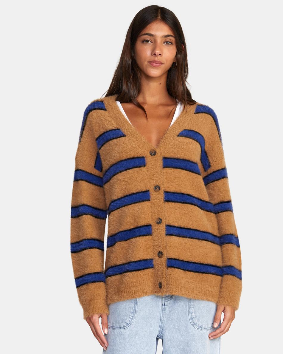 Suéteres Rvca Here We Are Cardigan Mujer Tobacco | PCOER48412