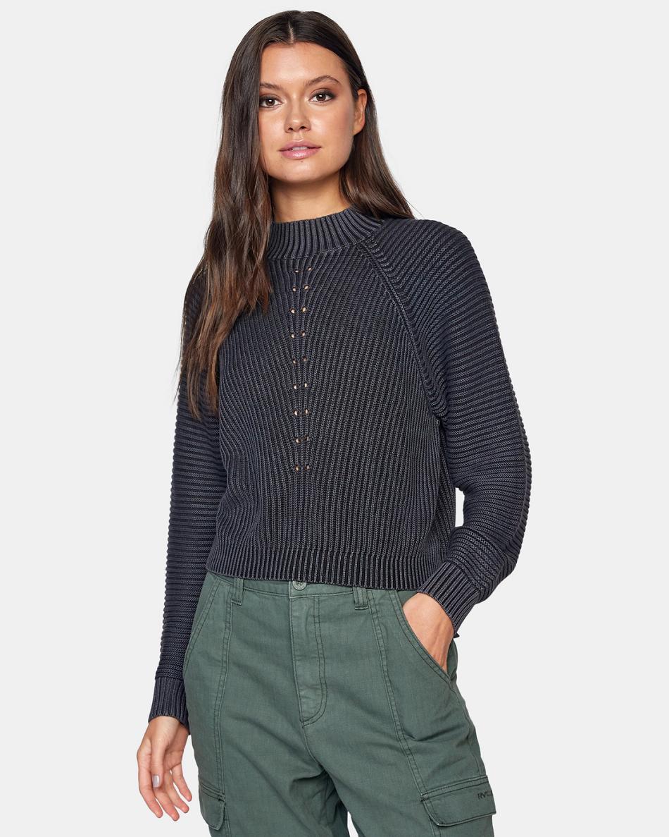 Suéteres Rvca New Wave Knit Mujer Negras | DCOKV78248