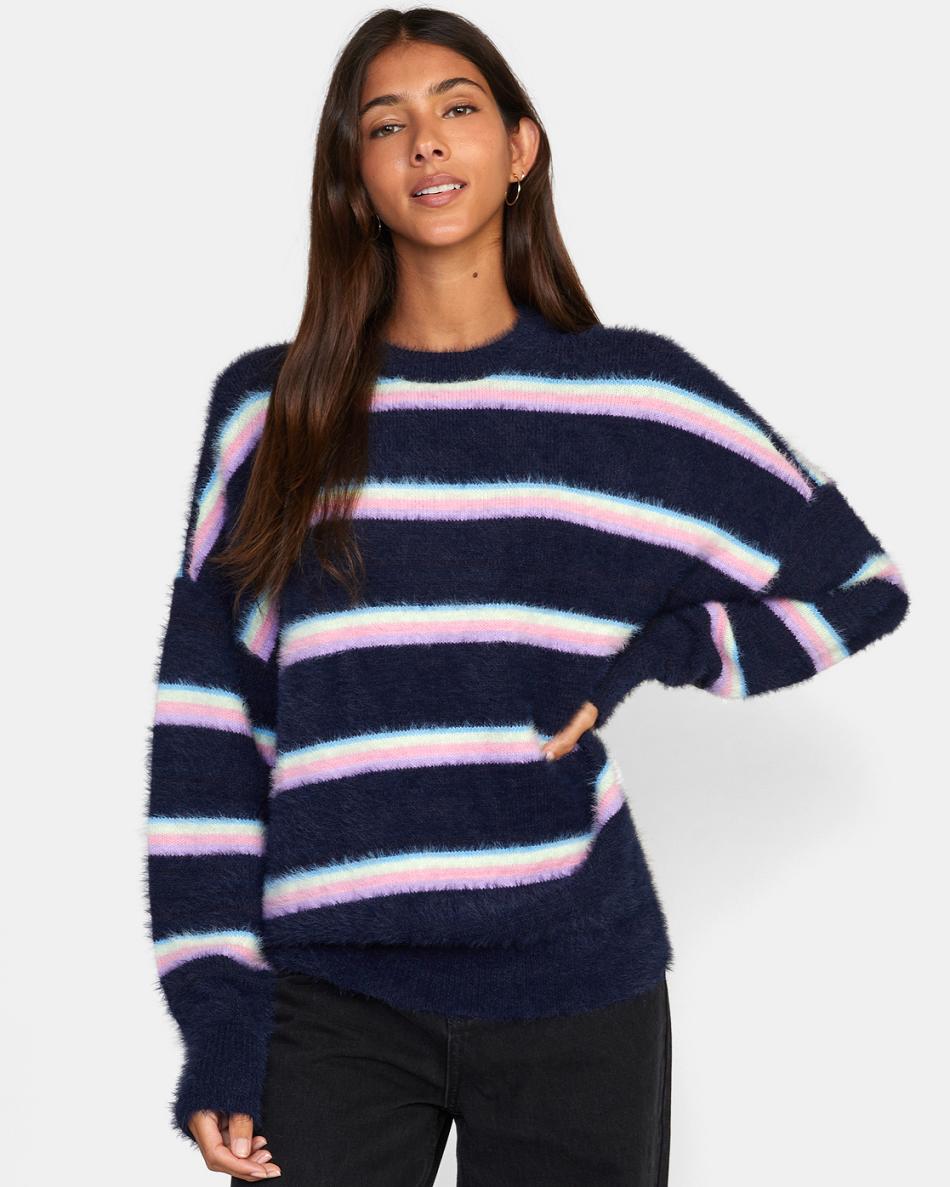 Suéteres Rvca Plunge Crewneck Mujer Midnight | CONZX59563