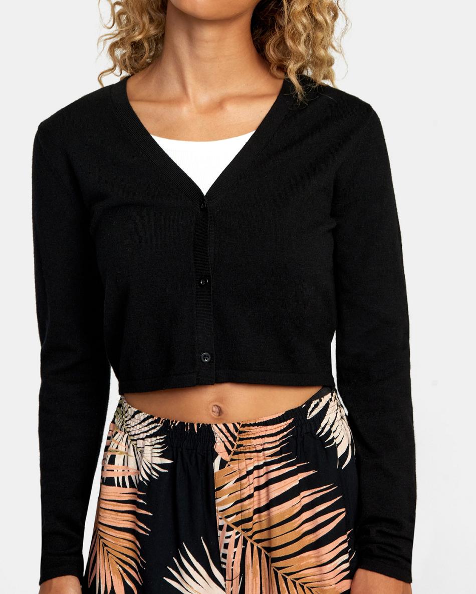 Suéteres Rvca School Dance Cropped Cardigan Mujer Negras | ZCOMJ20118