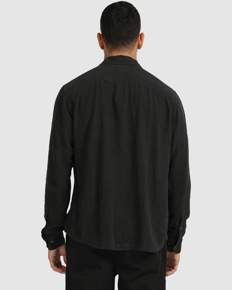 T shirts Rvca Beat Long Sleeve Button-Down Hombre Negras | COICD97960