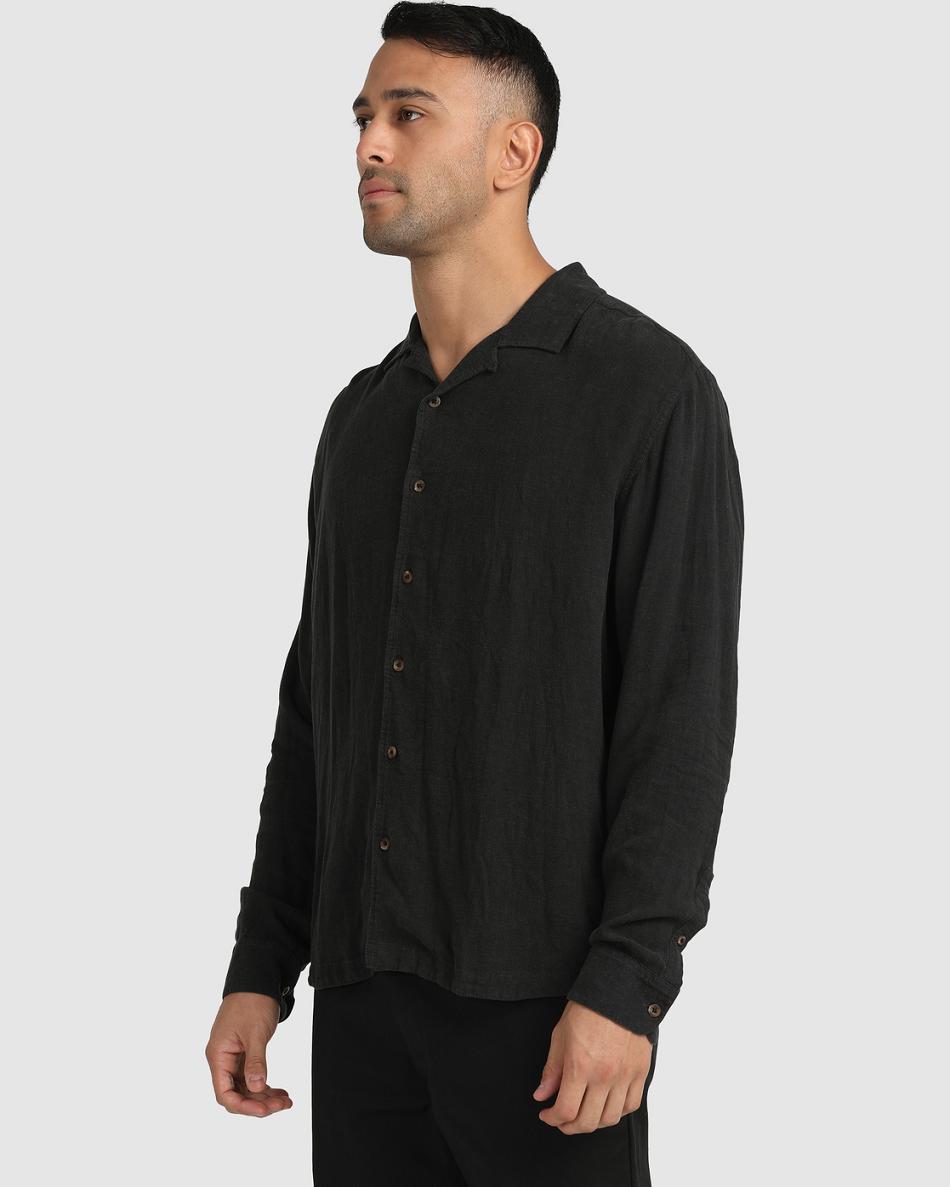 T shirts Rvca Beat Long Sleeve Button-Down Hombre Negras | COICD97960