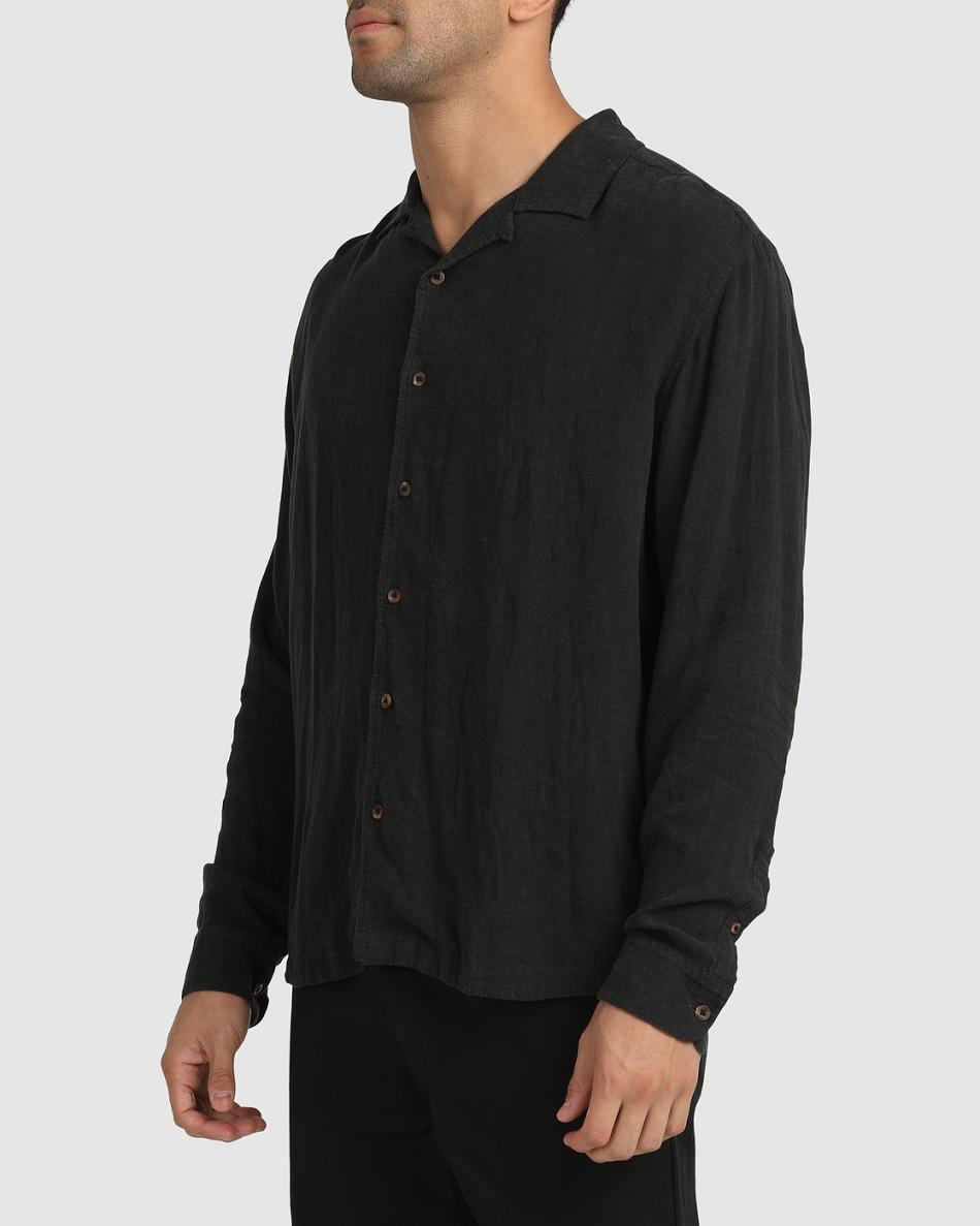 T shirts Rvca Beat Long Sleeve Button-Down Hombre Negras | COICD97960