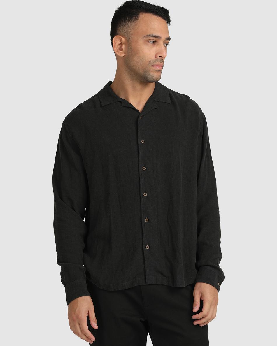 T shirts Rvca Beat Long Sleeve Button-Down Hombre Negras | COICD97960