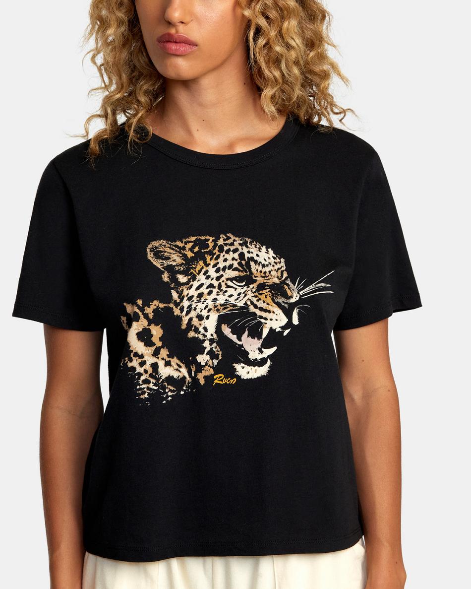 T shirts Rvca Big Cat Boxy Mujer Negras | COQAV63502