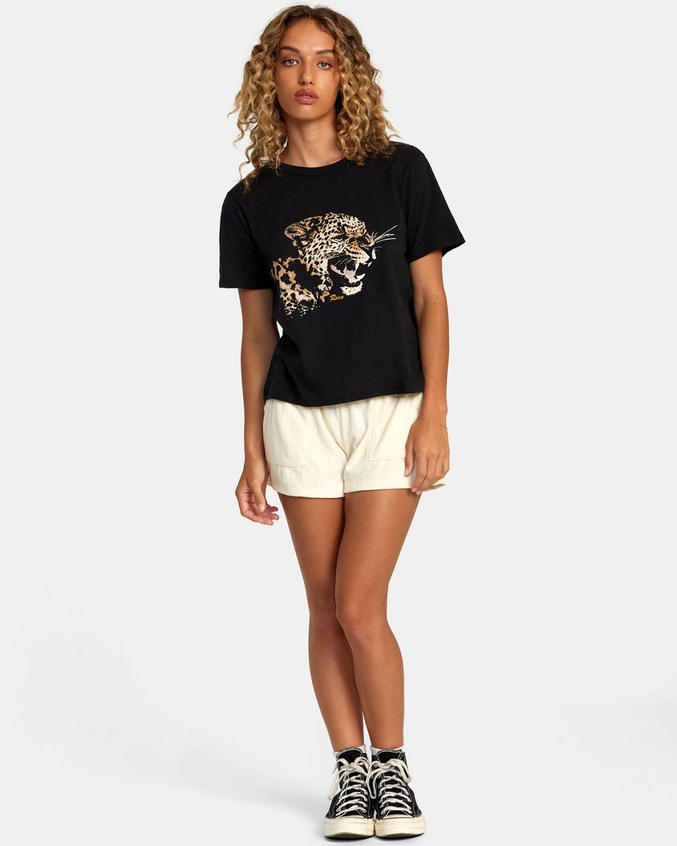 T shirts Rvca Big Cat Boxy Mujer Negras | COQAV63502