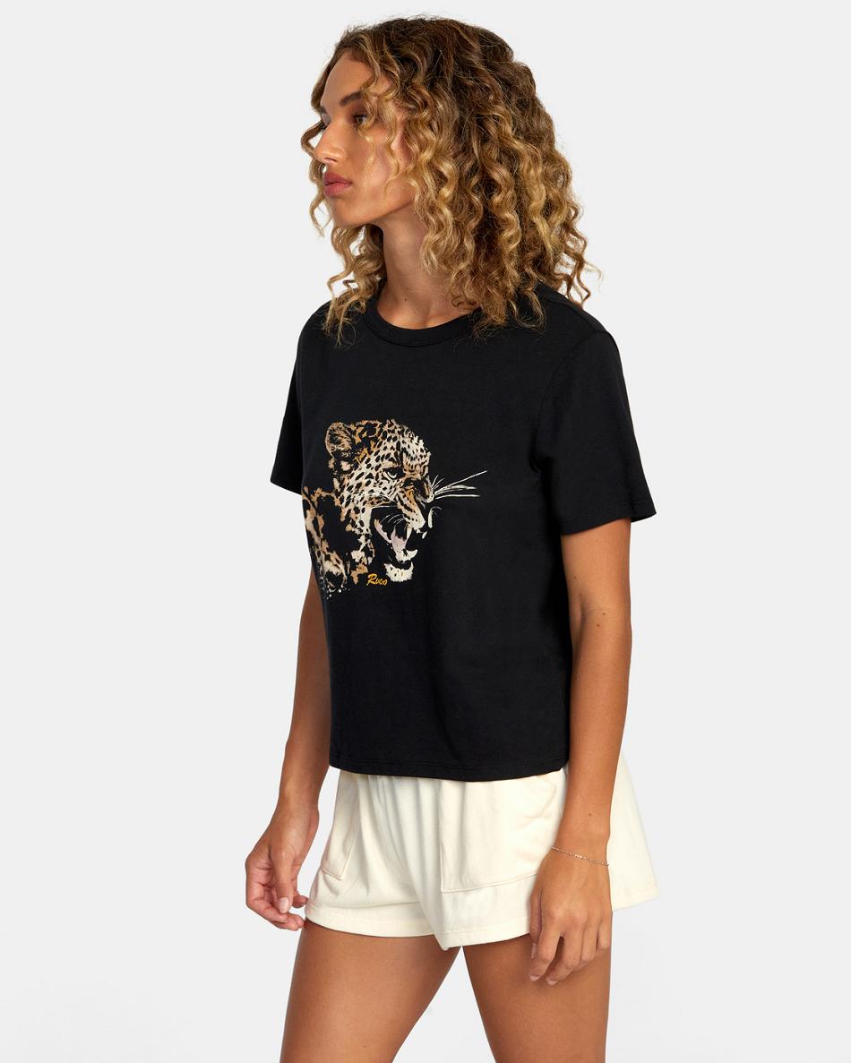 T shirts Rvca Big Cat Boxy Mujer Negras | COQAV63502