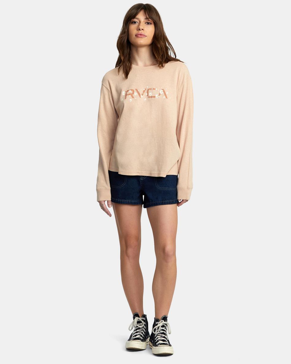 T shirts Rvca Big Daisy Long Sleeve Mujer Nude | COIIZ10349