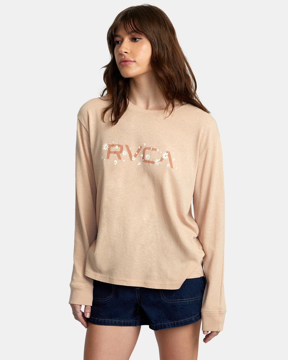 T shirts Rvca Big Daisy Long Sleeve Mujer Nude | COIIZ10349