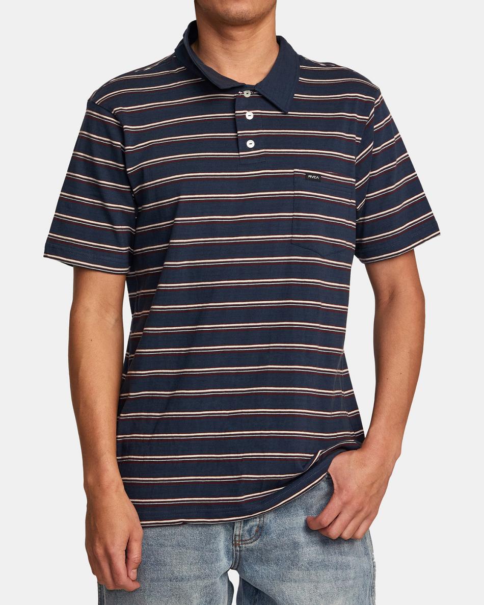 T shirts Rvca Cassady Stripe Polo Hombre Azules | DCOKV75455