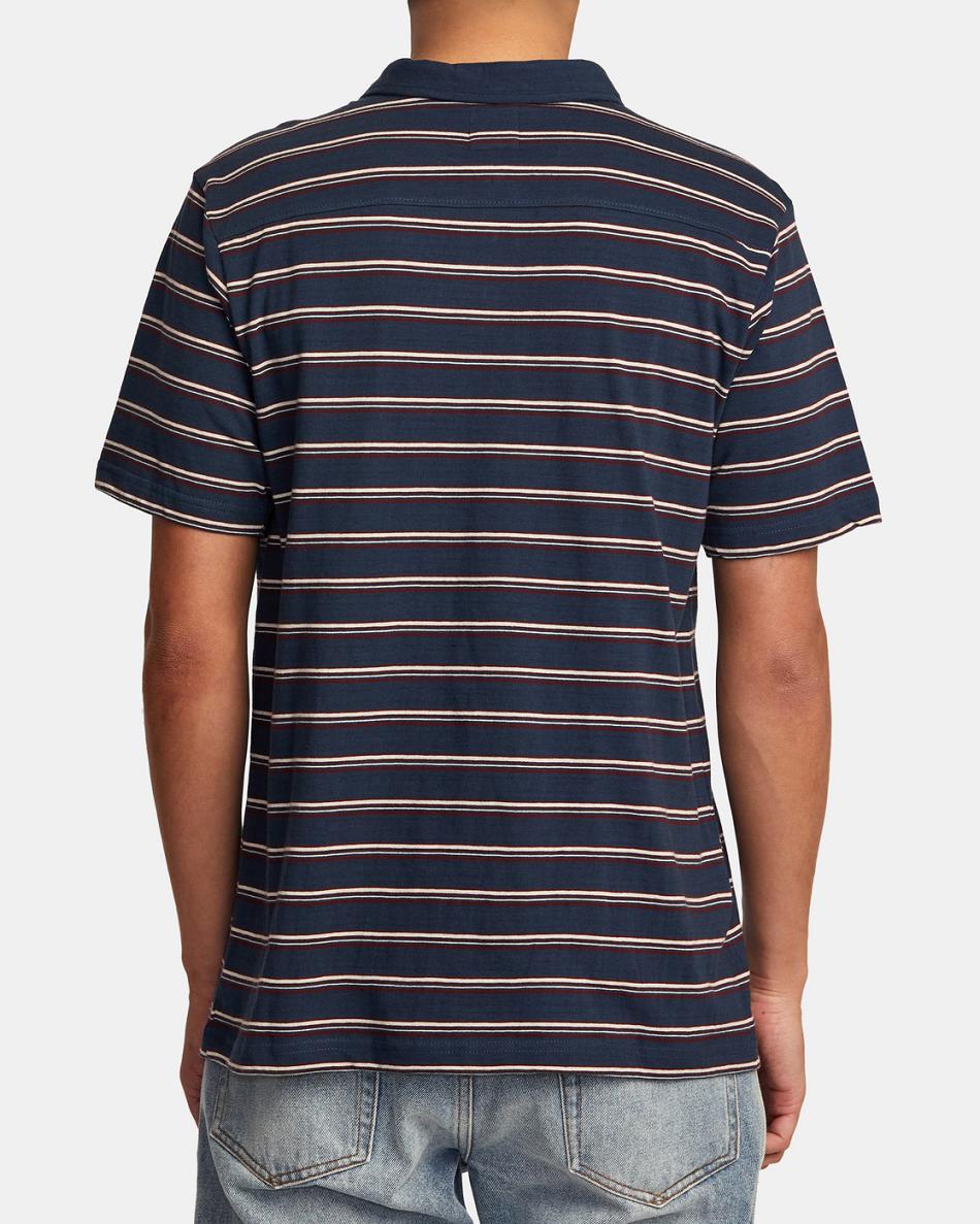 T shirts Rvca Cassady Stripe Polo Hombre Azules | DCOKV75455