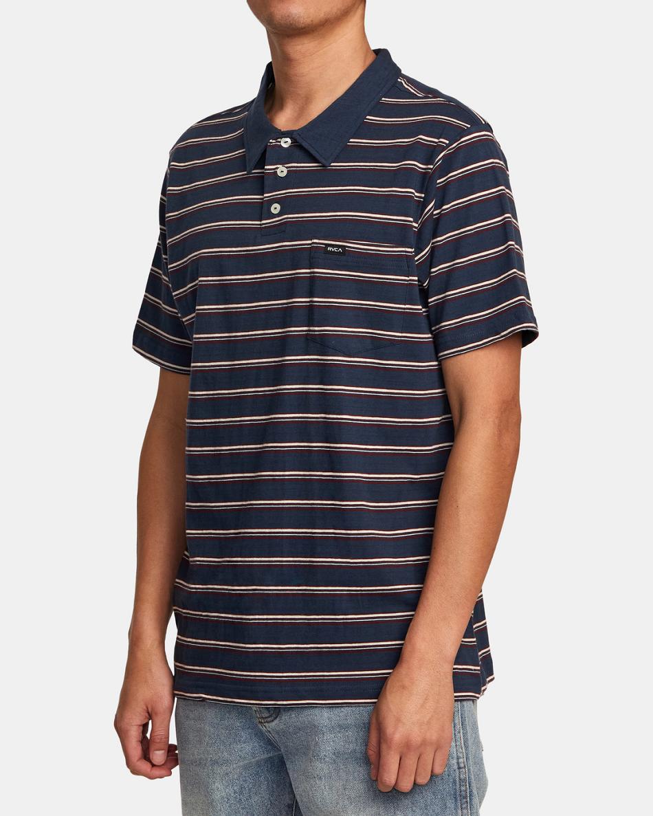 T shirts Rvca Cassady Stripe Polo Hombre Azules | DCOKV75455