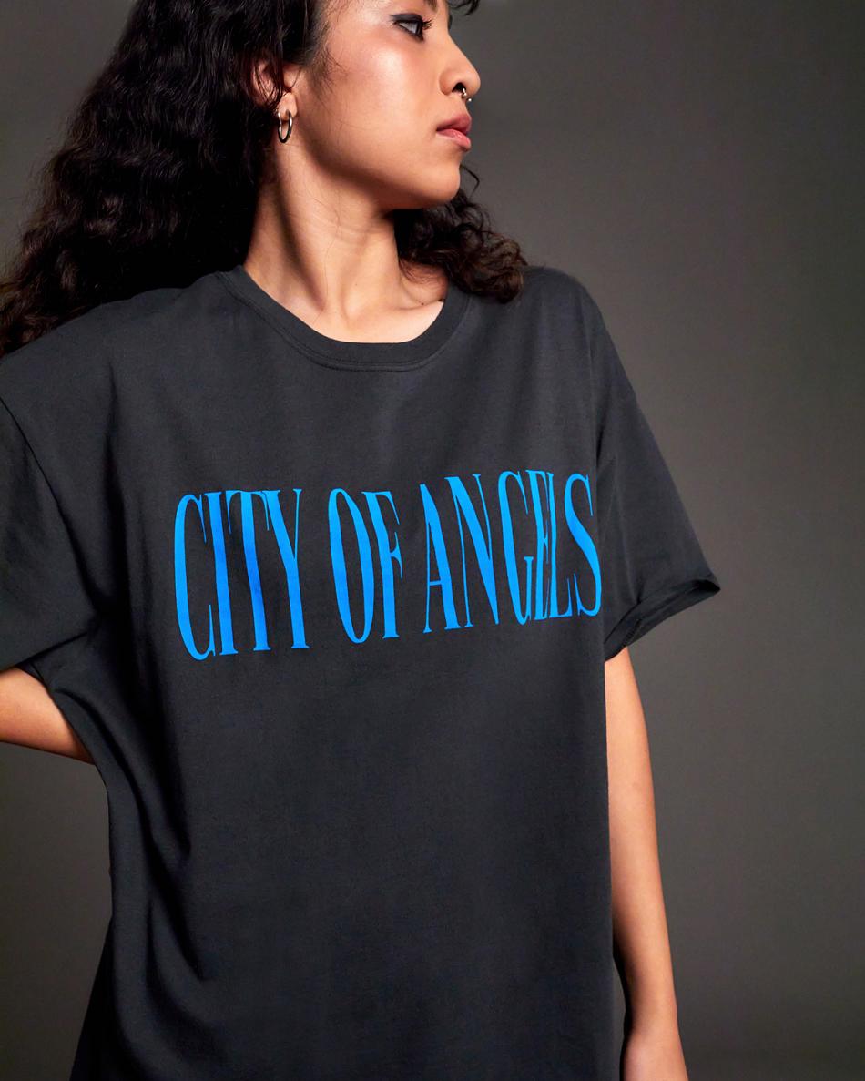 T shirts Rvca City Of Angels Estampadas Mujer Negras | COJKU16152