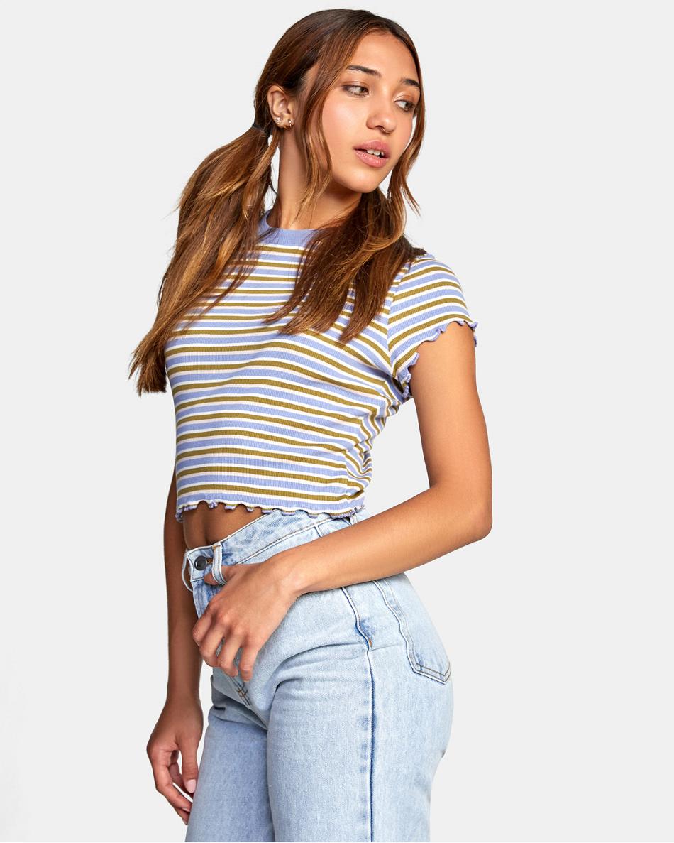 T shirts Rvca Classmate Crop Mujer Gris Moradas | COXMI47383