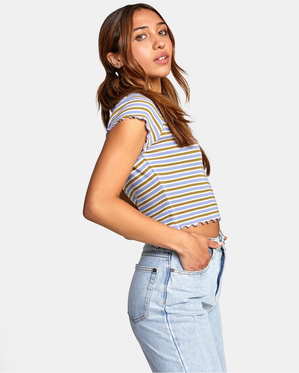 T shirts Rvca Classmate Crop Mujer Gris Moradas | COXMI47383